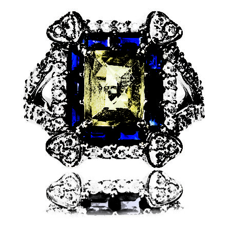 4 small Heart Blue Sapphire & Lemon Citrine Diamond Ring