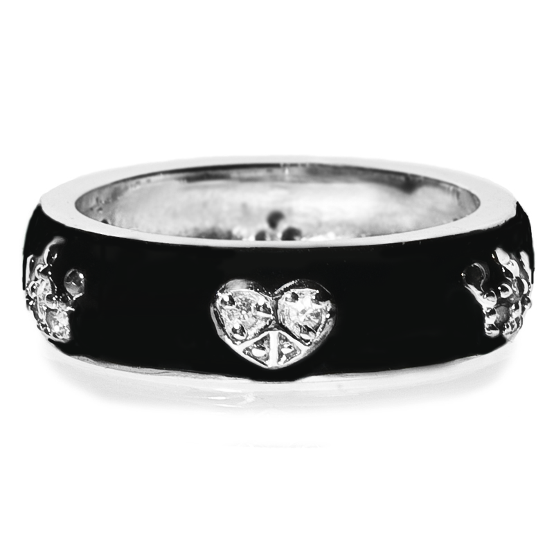 Enamel Ring With Heart & Crown