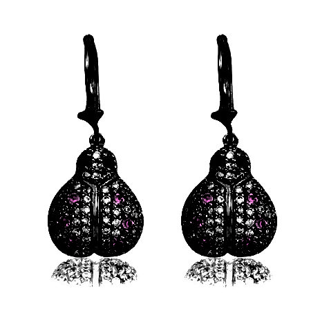 Lady Bug Earring with Diamonds & Pink Sapphire