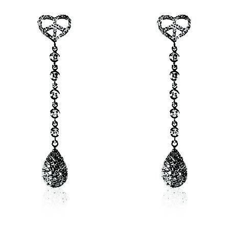 Small heart with diamonds & diamond drop briolet earring