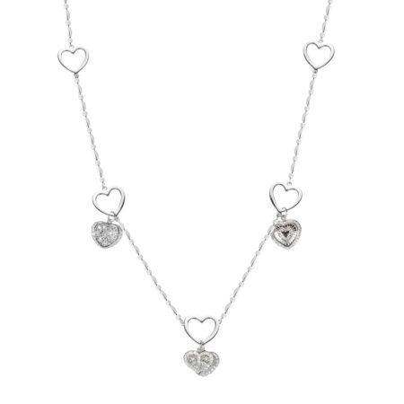 Sterling Silver 4 Heart Necklace 36” length