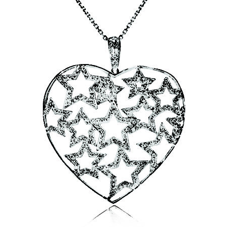 Large Heart with diamond stars Pendant